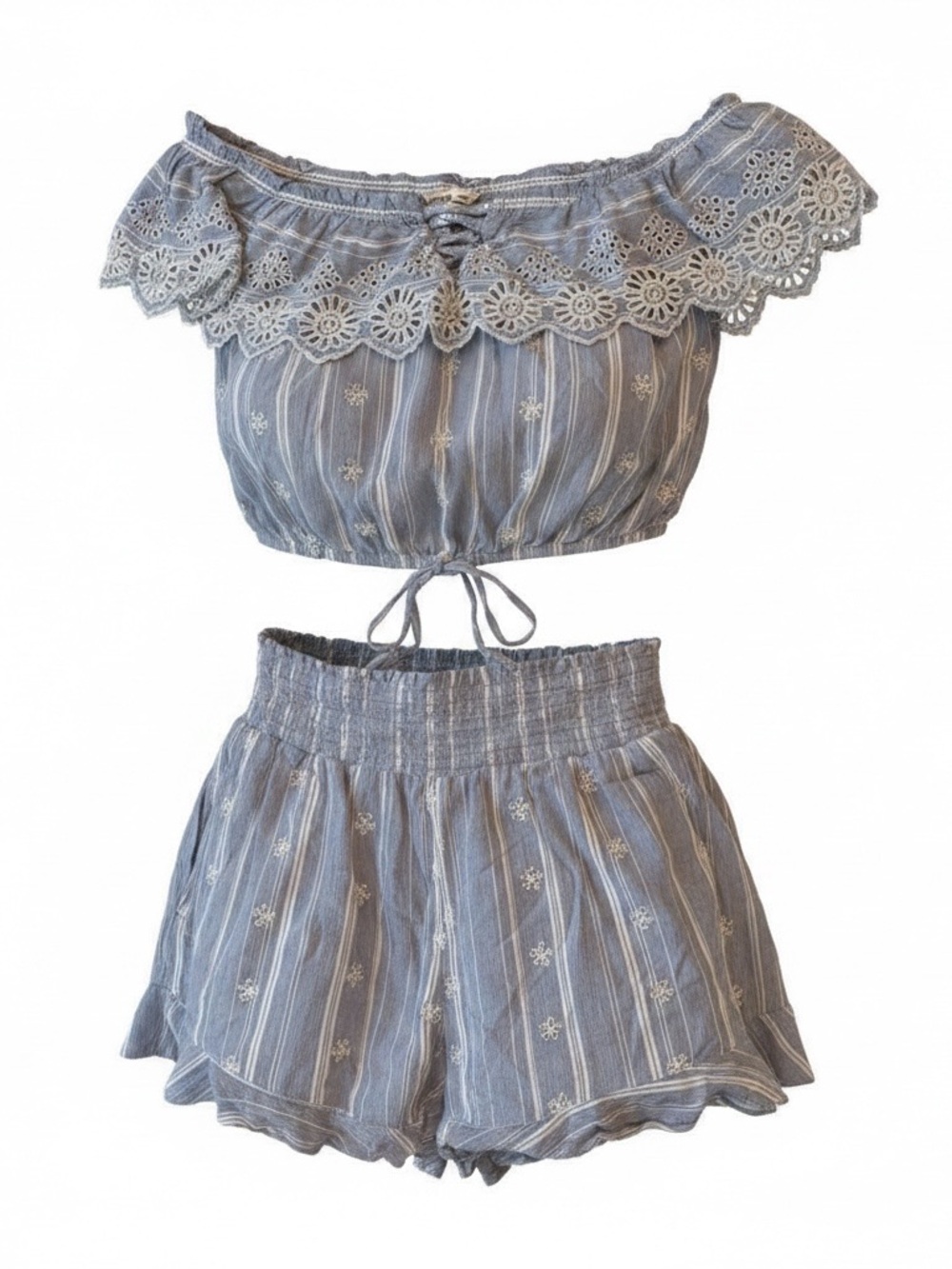American Eagle Outfitters Lace-Trimmed Blue Short Set.